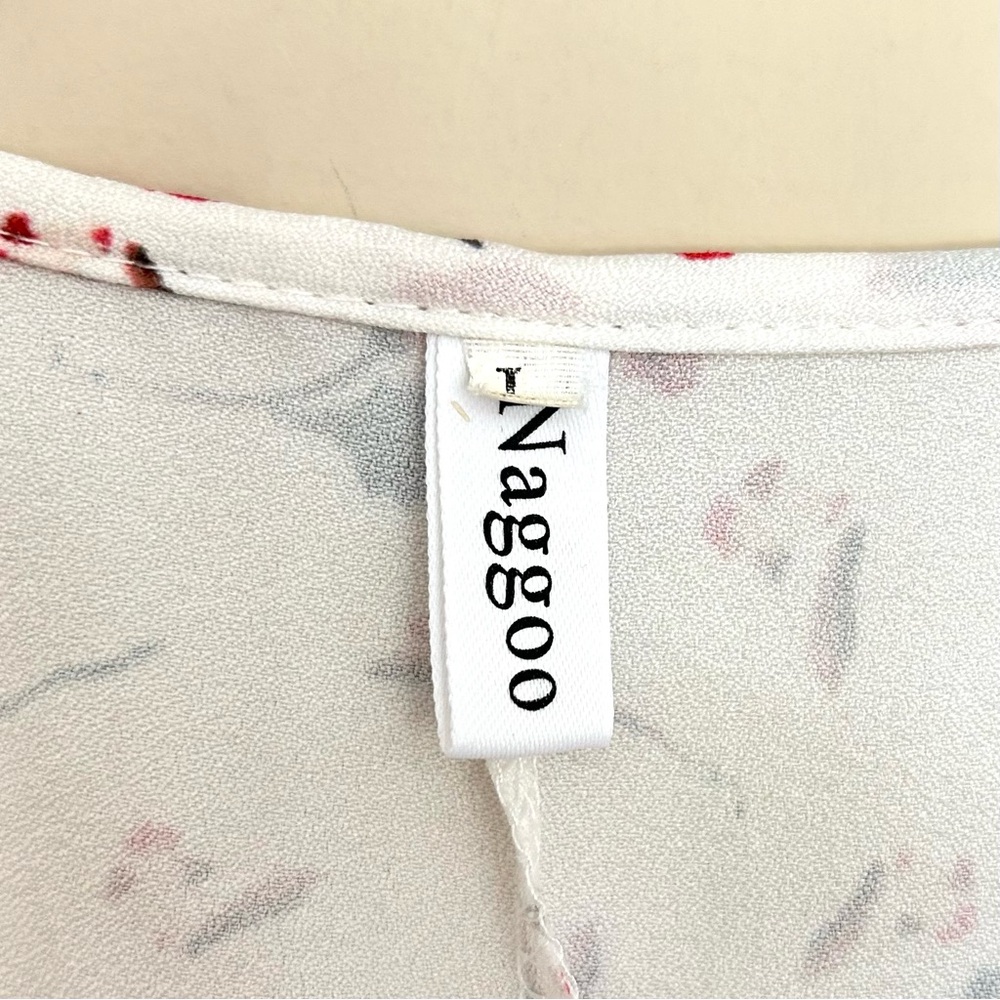 Naggoo White Mini Wrap Dress with Red Floral Print and Tie Waist - Picture 2 of 9